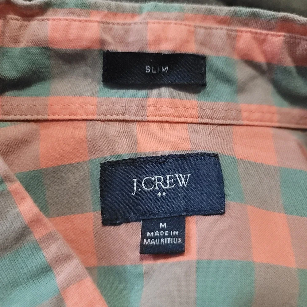 J. Crew Men's Pink Blue Check Slim Fit Lightweight Long Sleeve Shirt Size Medium